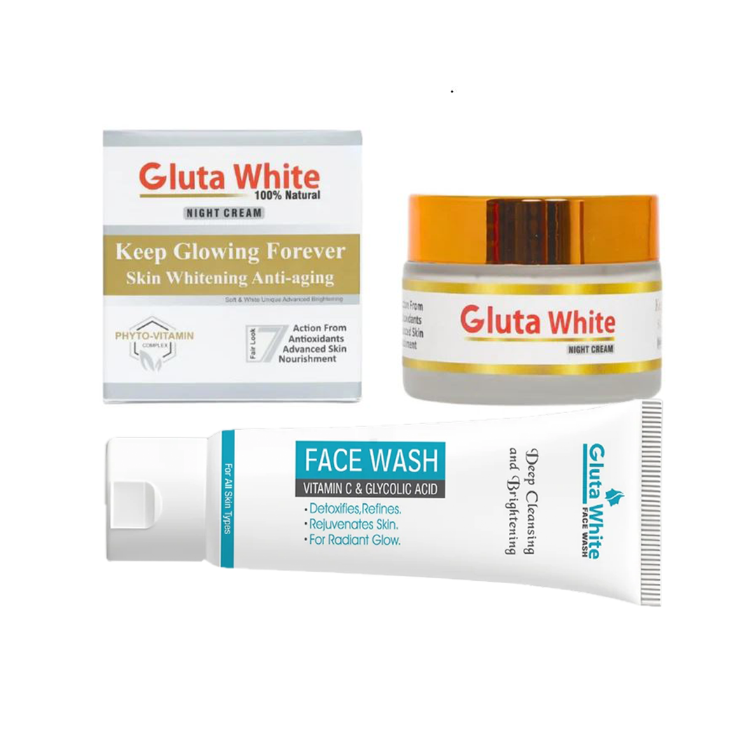 Gluta White night Cream and Gluta White facewash for overnight face Brightening.