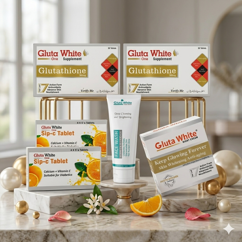2 glutathione tablets + 2 Sip-C + Night Cream + Face Wash