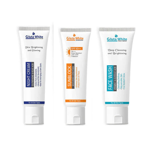 Gluta White 3 in 1 Kit | Gluta White cream + Facewash + Sunblock SPF60